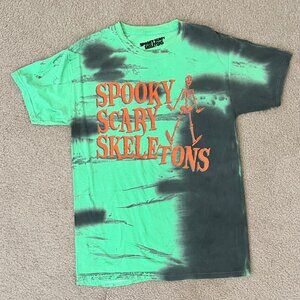 Spooky Scary Skeletons Green Tye Dye Men's T-Shirt Tee Small